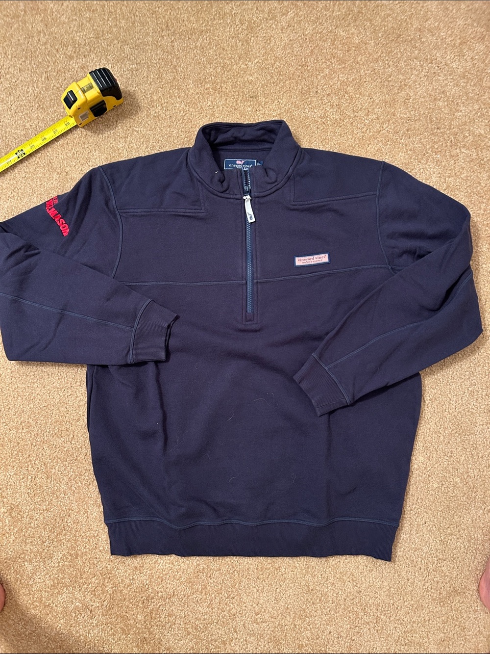 Vineyard Vines Men’s Navy Half-Zip Pullover with Red “WB Mason” corp logo